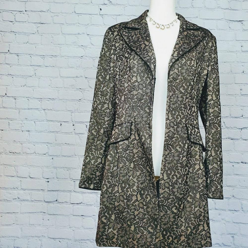 Bisou Bisou Black Lace Long Blazer Jacket